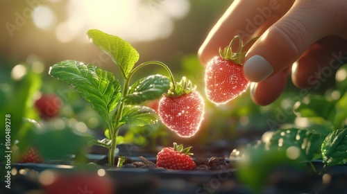 Futuristic Smart Berry Picking Technology in Action. Generative AI photo