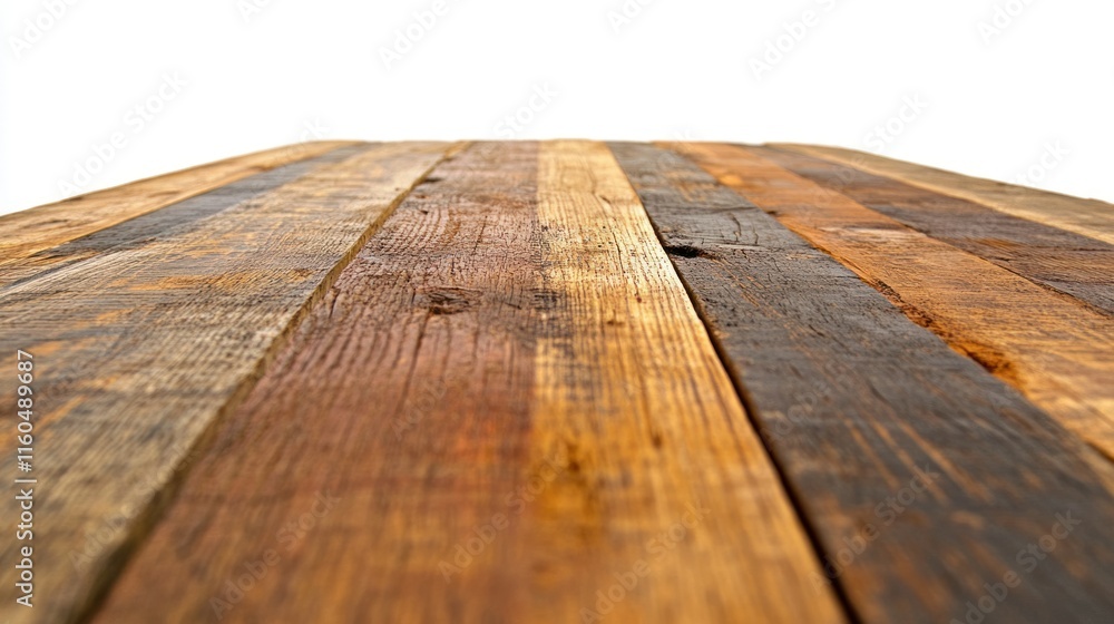 A reclaimed wooden table top made from mixed wood planks, set against a white background, detailed rustic textures in 4K A reclaimed wooden table top made from mixed wood planks, set against a white background, detailed rustic textures in 4K
