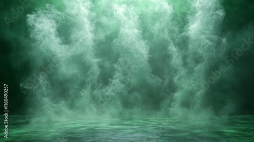 Abstract Green Smoke Effect on Solid Background. Generative AI photo