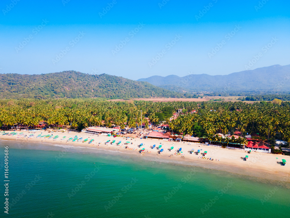 Palolem Beach aerial panoramic view in Goa, India