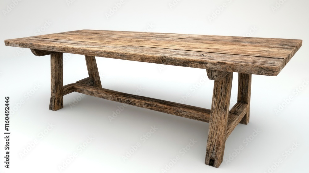 A weathered wooden table top with visible knots and cracks, set on a plain white background, realistic texture in 4K resolution. A weathered wooden table top with visible knots and cracks, set on a plain white background, realistic texture in 4K resolution.