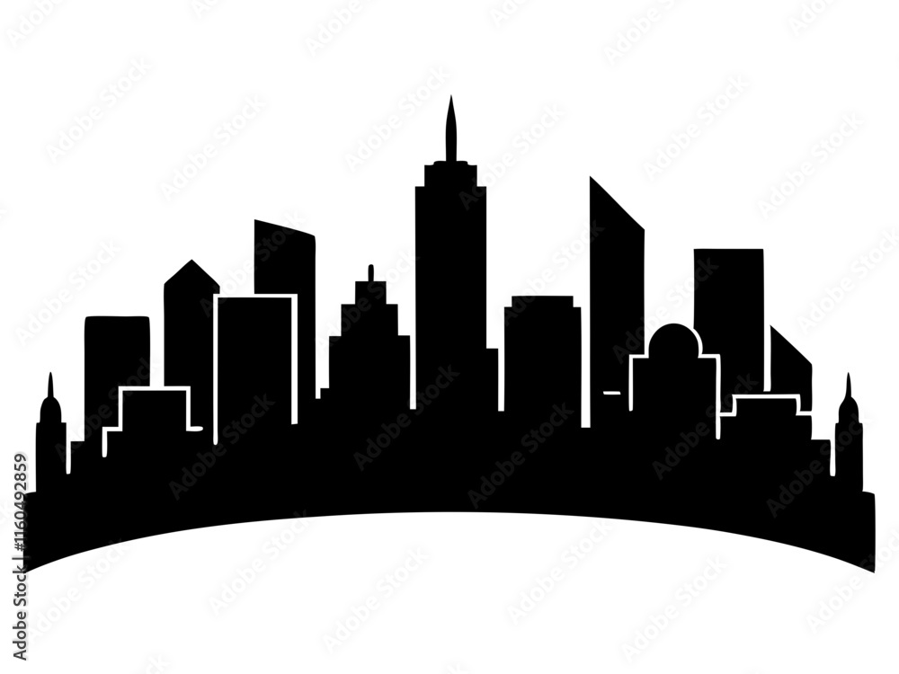 Skyline black silhouette vector, Simple silhouette Design vector icon with white background Skyline black silhouette vector, Simple silhouette Design vector icon with white background