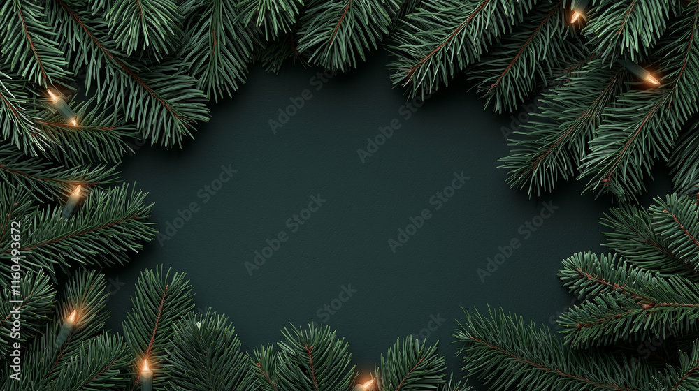 A festive banner with a close-up of dark green fir branches, their fluffy texture illuminated by tiny, glowing lights. The moody vintage design evokes a classic Christmas charm. A festive banner with a close-up of dark green fir branches, their fluffy texture illuminated by tiny, glowing lights. The moody vintage design evokes a classic Christmas charm.
