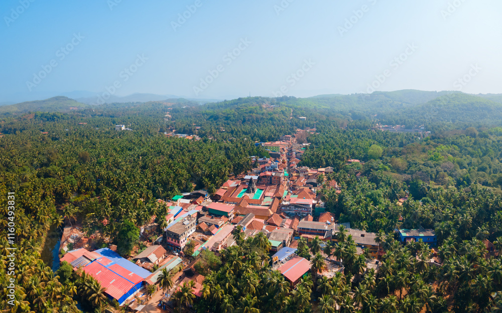 Gokarna town aerial panoramic view in India