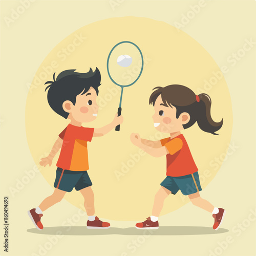 Students playing badminton vector design, Students in playground vector design, Playing Vector design
