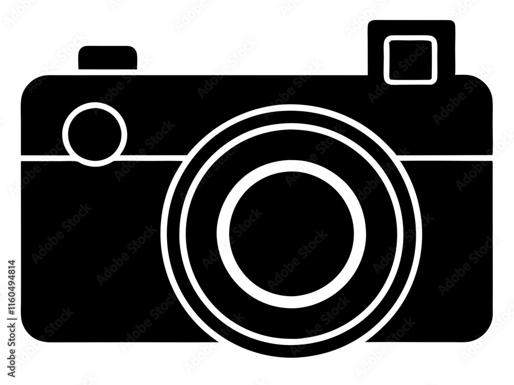 camera black silhouette vector, Simple silhouette Design vector icon with white background camera black silhouette vector, Simple silhouette Design vector icon with white background
