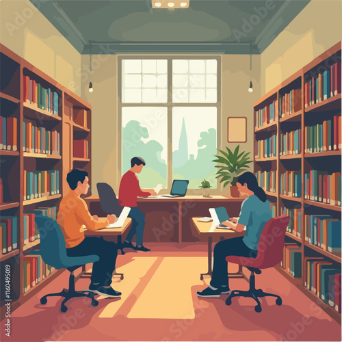 University Library Illustration vector design, Students in Library vector design