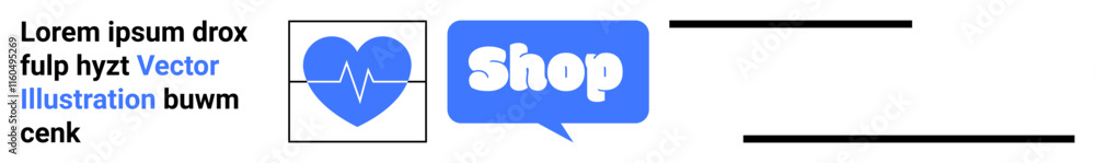 Heart with heartbeat line next to a blue shop button with placeholder text. Ideal for e-commerce website banners health-related websites shopping promotions and online store adverts. Banner Heart with heartbeat line next to a blue shop button with placeholder text. Ideal for e-commerce website banners health-related websites shopping promotions and online store adverts. Banner