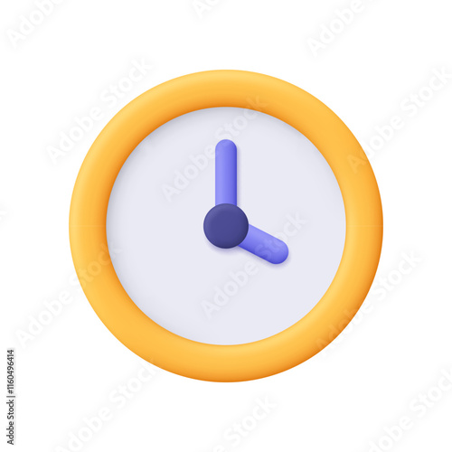 Yellow round clock. Time keeping , measurement of time, time management and deadline concept. 3d vector icon. Cartoon minimal style.