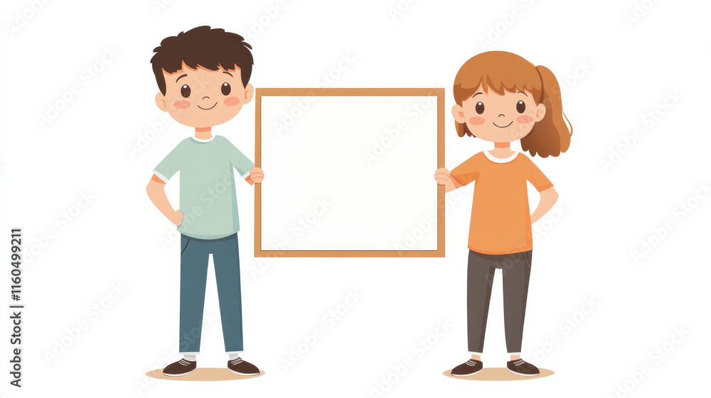 Happy children holding a blank sign. Happy children holding a blank sign.