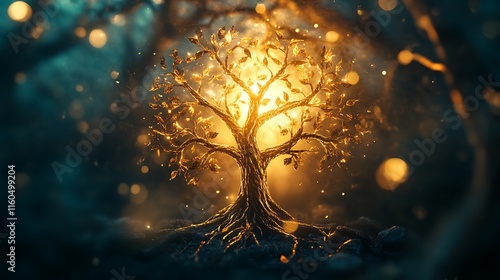A radiant tree of life symbol intricately detailed against a soft glowing background.