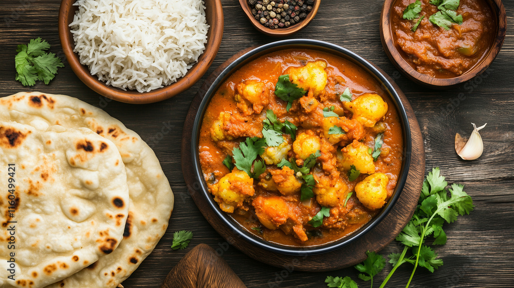 Aloo gobi served with a sprinkle of green herbs and chili, cozy Indian kitchen vibe, inviting and comforting Aloo gobi served with a sprinkle of green herbs and chili, cozy Indian kitchen vibe, inviting and comforting