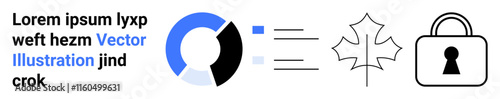 Circular chart with text, maple leaf icon, and a padlock symbol. Ideal for business analytics, environment, security, education, infographics presentations web design. Landing page