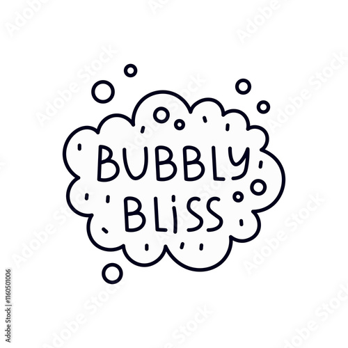 Speech Bubble with Foam and Text. Hand drawn comic frame with soapy and beer texture and handwritten phrase Bubbly Bliss. Vector illustration