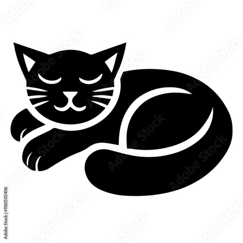 Silhouette Illustration of a Relaxed Sleeping Cat