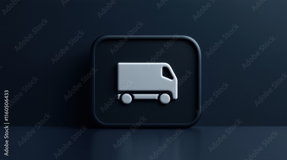 White truck icon on a black background, symbol of modern transportation and logistics. White truck icon on a black background, symbol of modern transportation and logistics.
