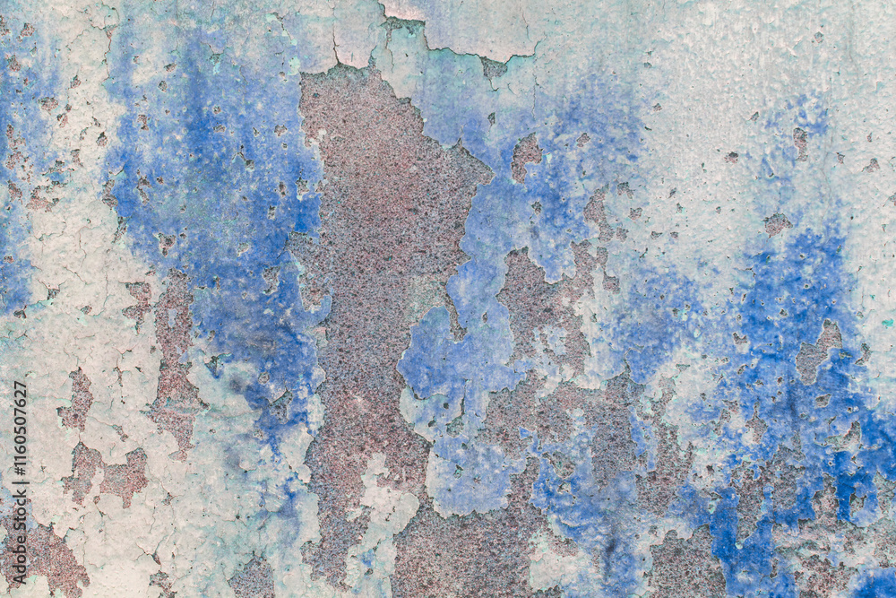Obraz premium Grungy weathered concrete wall with cracks and stains, exuding a raw, aged texture background 