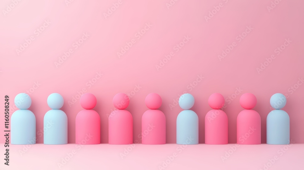 Vibrant arrangement of pink and blue figures on a striking pink background pink Vibrant arrangement of pink and blue figures on a striking pink background pink