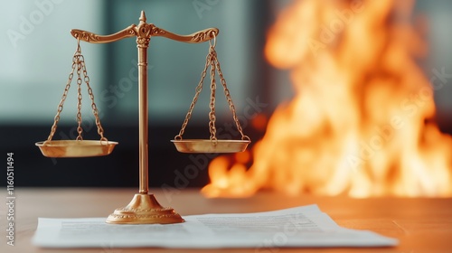 Burning contracts in front of a courtroom, governance breakdown, prohibition of outdated laws photo