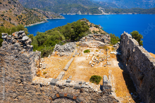 Greek church byzantine ruins at Gemiler or St. Nicholas Island in Turkey photo