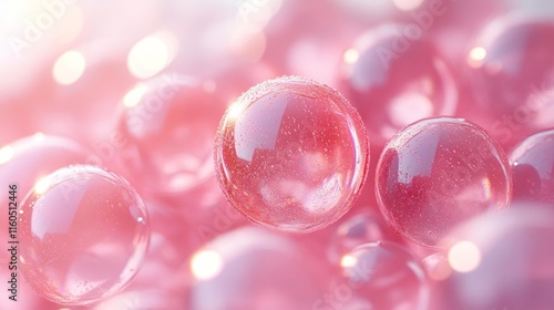 Abstract pink bubbles in a soft dreamy background. Generative AI photo