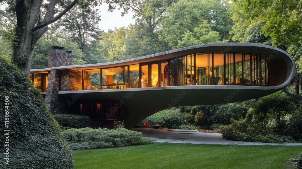 Fototapeta premium A cantilevered house with a bold and artistic structural design, 2025