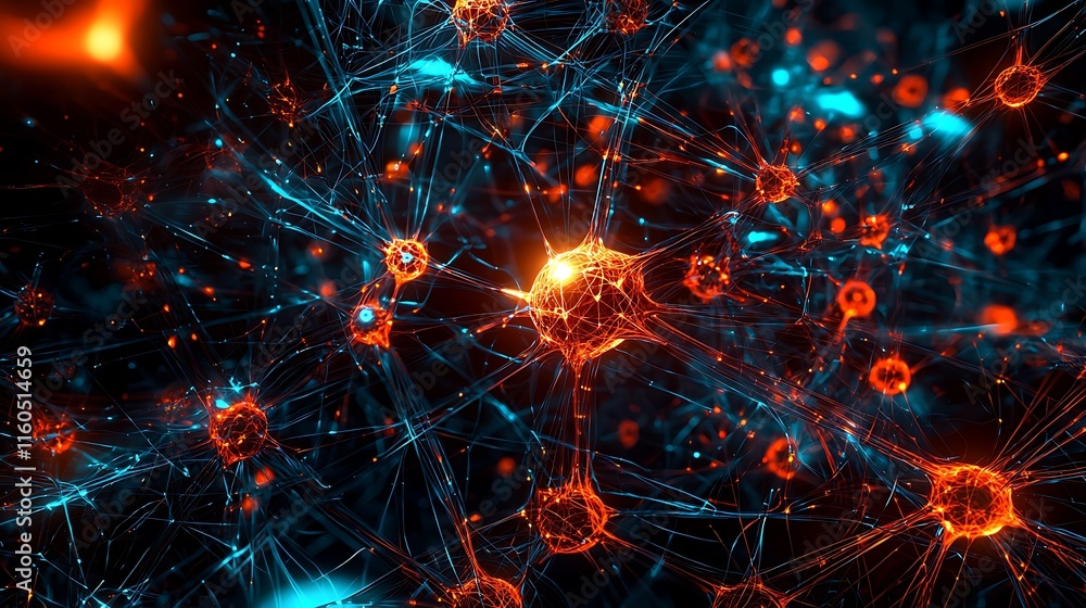 Fototapeta premium A colorful image of neurons with blue and red colors