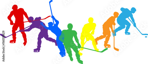 Silhouette ice hockey player set. Active sports people healthy players fitness silhouettes concept.