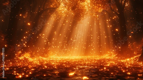 Wallpaper Mural A mystical forest scene illuminated by warm, glowing light and floating particles. Torontodigital.ca