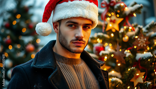 a handsome man with xmas tree photo