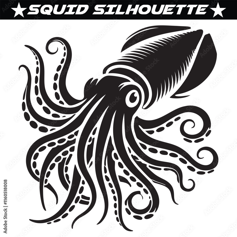Fototapeta premium Squid silhouette isolated on white background.