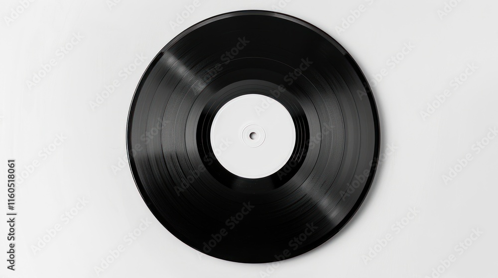 Obraz premium Black vinyl record with white label on a white background.
