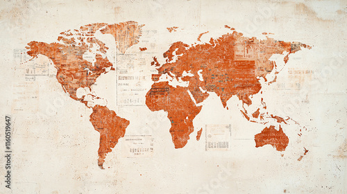 World map with vintage passport stamps and textures, evoking travel nostalgia