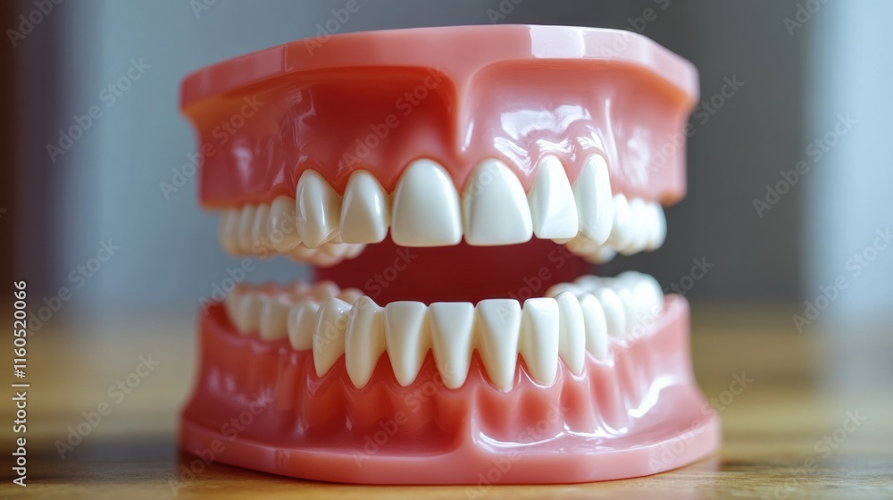 A dentist demonstrating proper brushing technique to a patient using a dental model A dentist demonstrating proper brushing technique to a patient using a dental model