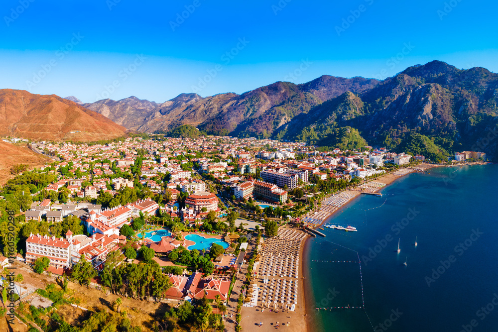 Obraz premium Icmeler town beach aerial panoramic view in Turkey