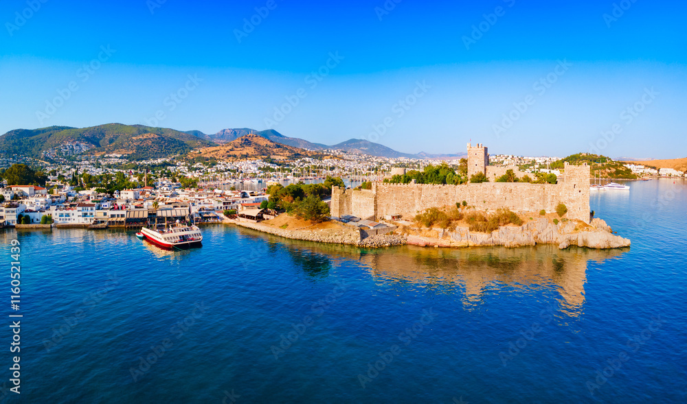 Fototapeta premium The Bodrum Castle and marina aerial panoramic view in Turkey