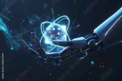 Artificial intelligence robot hand holding an atom w 1717818103 1 photo