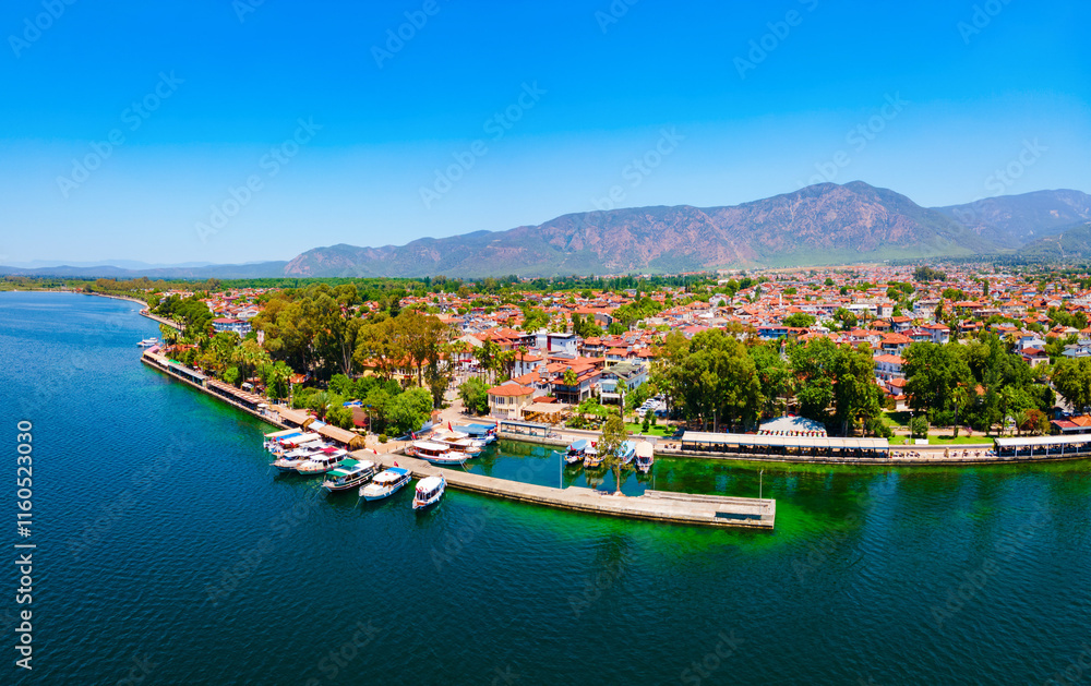 Koycegiz town and lake aerial panoramic view in Turkey
