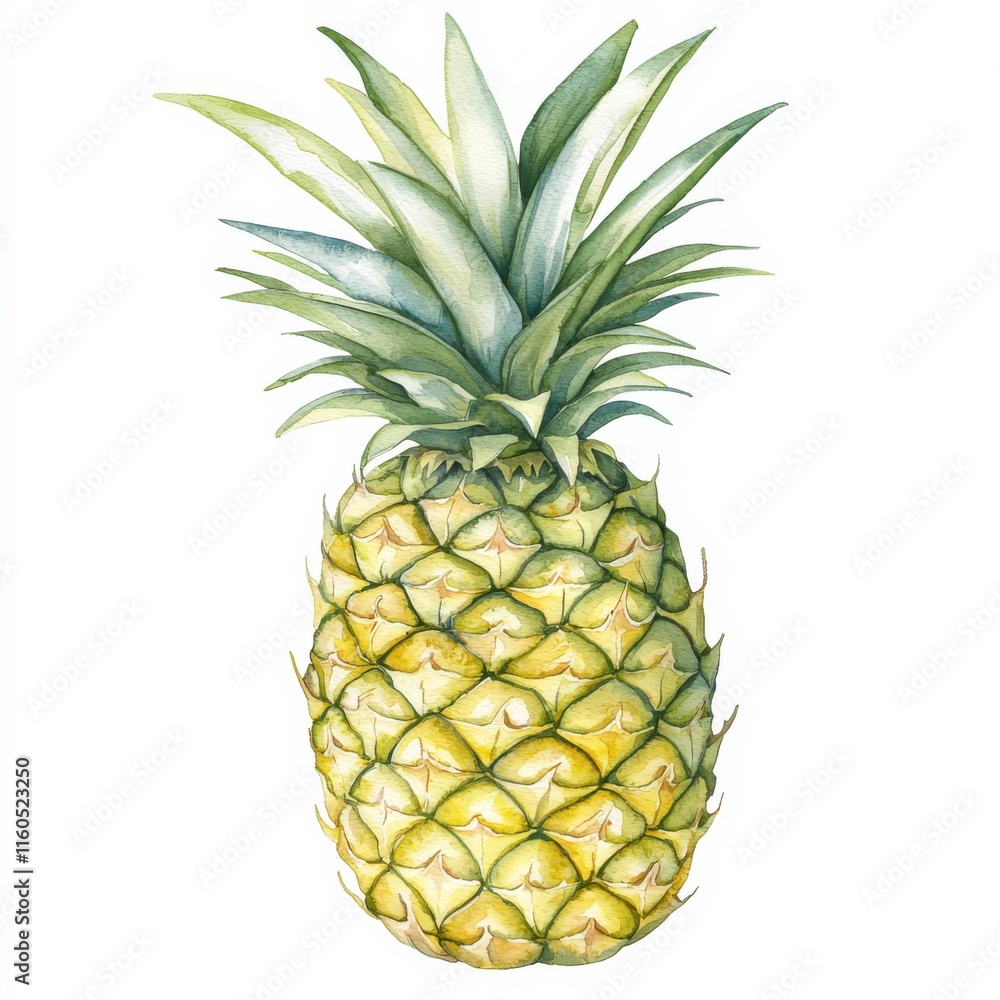 Fototapeta premium Watercolor pineapple illustration tropical fruits art display vibrant colors artistic viewpoint, isolated on white background