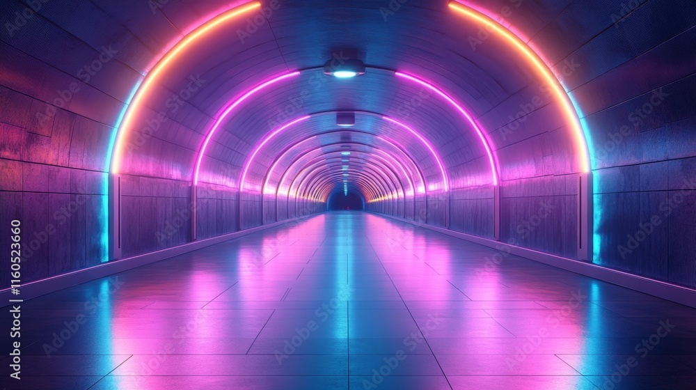 Futuristic Neon Tunnel with Abstract Lights. Generative AI Futuristic Neon Tunnel with Abstract Lights. Generative AI