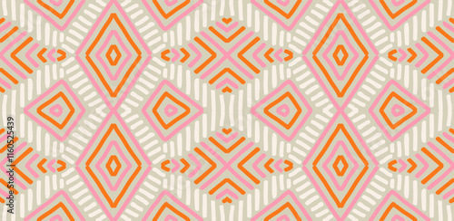 Hand drawn abstract seamless pattern. Geometric doodle illustration, Line art wallpaper. Tribal ethnic vector texture. Aztec style. Folk embroidery. Indian print, Scandinavian, African rug, tile.