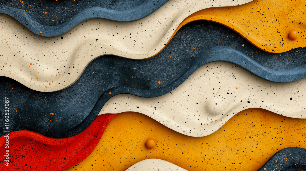 Abstract Wave Pattern in Cream, Orange, Red and Dark Blue Abstract Wave Pattern in Cream, Orange, Red and Dark Blue