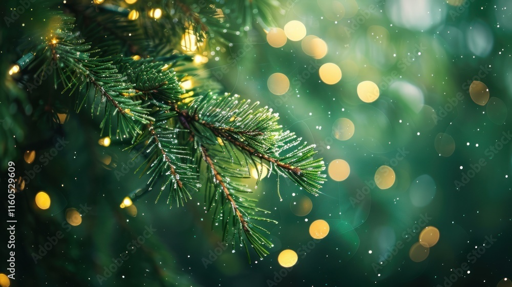 Christmas tree branch with frost and lights Christmas tree branch with frost and lights