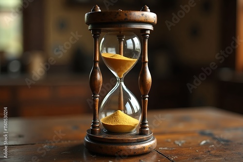 hourglass on wooden table