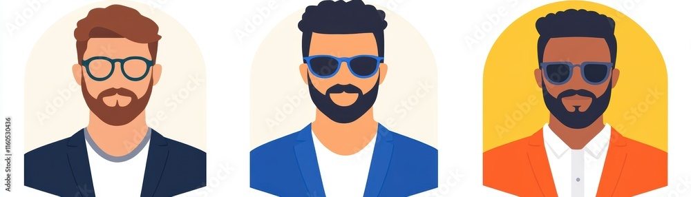 Stylish spectacles and manly beards, a portrait of three wellgroomed gentlemen three Stylish spectacles and manly beards, a portrait of three wellgroomed gentlemen three