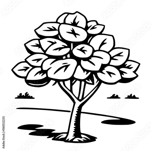 Artistic Dogwood Tree Black and White Vector Art