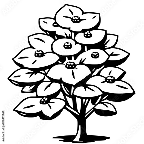 Simple Dogwood Tree Line Art Vector in Black and White