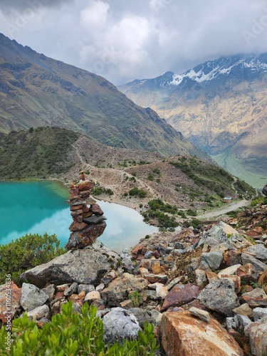 Wallpaper Mural Peru, Cusco region, Humantay Lake. Smooth bright surface of a lake surrounded by mountains. Torontodigital.ca