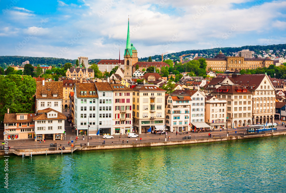 Zurich city centre aerial view