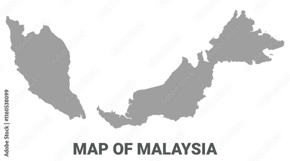 Simple flat Malaysia map Grey vector Simple flat Malaysia map Grey vector